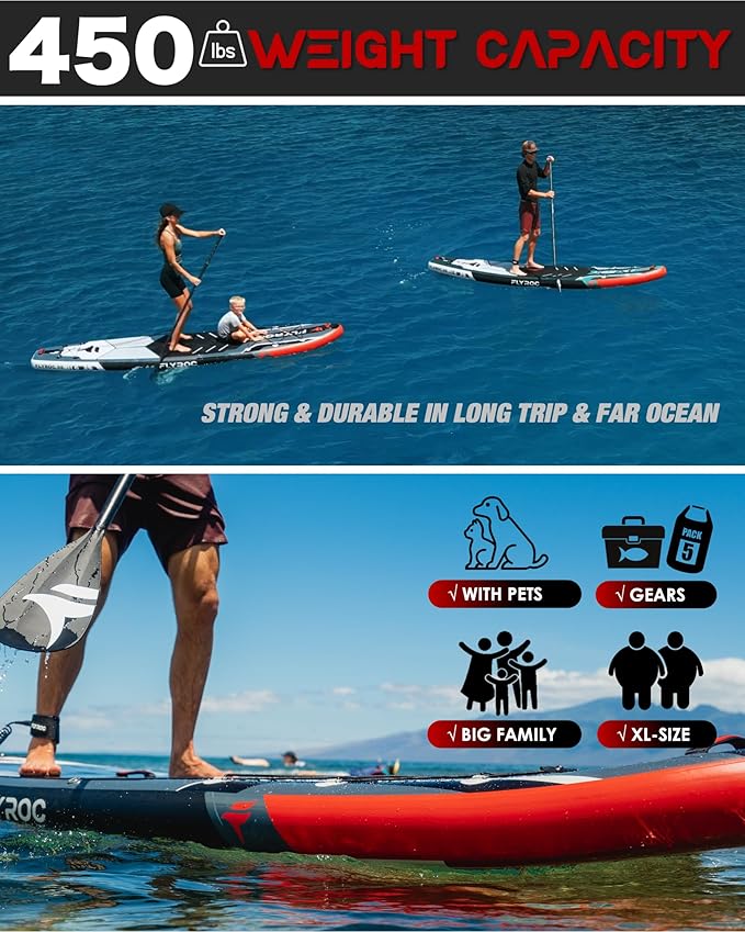 11'6x35'' Extra Wide Inflatable Paddle Board, 450lb Capacity Stand Up Paddle Board for Adults (x3), Stable Inflatable SUP, All Skill Levels, 3 Handles, 100L Backpack, 3PCS Paddle, 5L Dry Bag