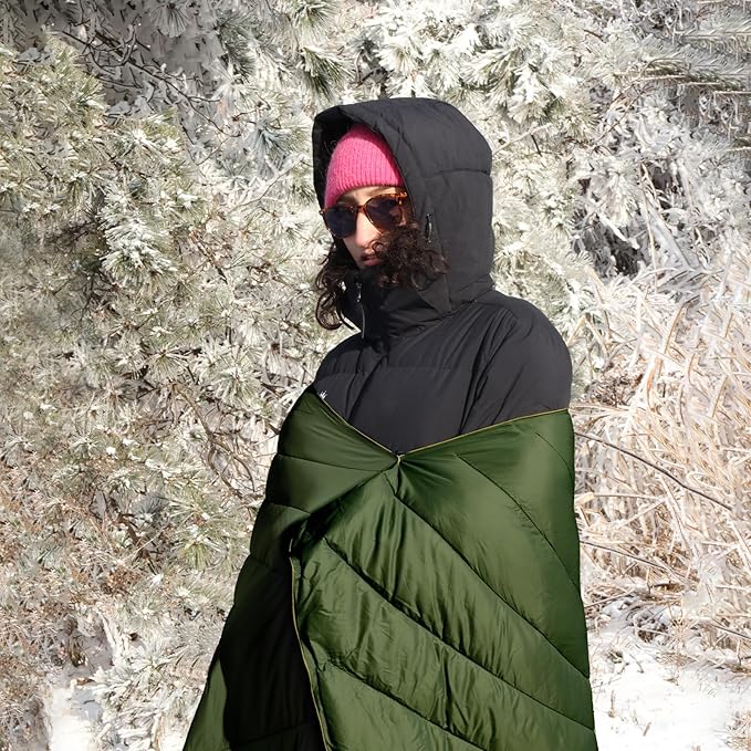 zzlamb Camping Blanket, Outdoor Lightweight Travel Blanket Puffy Portable Down Alternative, Windproof Warm Cloak with Snaps, Cozy Quilt Backpacking Picnic RV Plane Car Hammock Beach Climbing