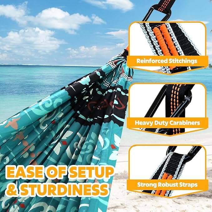 NATUREFUN Ultra-Light Travel Camping Hammock | 300kg Load Capacity,Breathable,Quick-Drying | 2 x Premium Carabiners,2 x Nylon Slings Included | Outdoor Indoor Garden