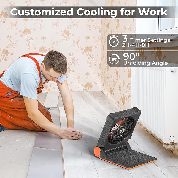 KITWLEMEN Upgraded Solar Camping Fan with Lantern - Rechargeable Battery Operated Fan, 36H Run Time Max, 4 Speeds, 8H Timer, 90° Adjustable Portable Desk Fan for Hurricane, Power Outage, Outdoor Use