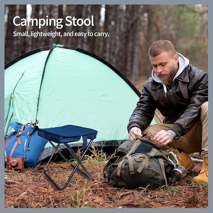 Camping Stool, Portable Folding Stool, Aluminum Ultralight Backpacking Stool Suitable for Outdoor Gardening and Beach Hiking Fishing (Blue, 13.5 High)