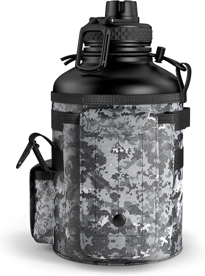 Combat Canteen - 64oz Insulated Water Bottle with Paracord Handle, Stainless Steel Water Jug with Rugged Pockets for Keys, Wallet & Phone - Black Digital