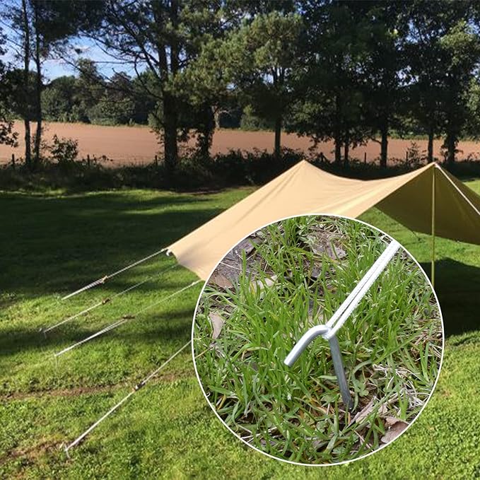 AAGUT Tent Stakes, Tent Stake Metal Garden Edging Fence Hooks Yard Camping Stake Heavy Duty Galvanized 9 Inch (9 Inch Tent Stakes KIT, 25)