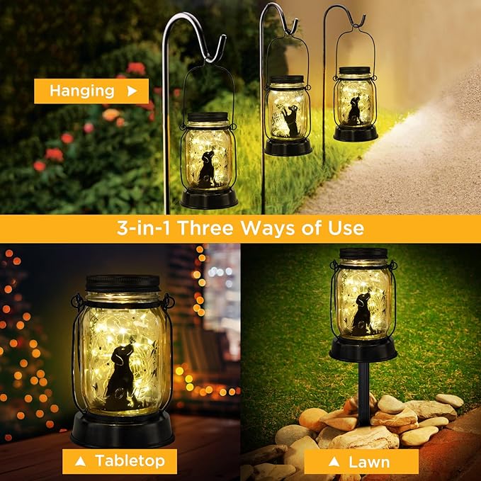 kyoryuger Dog Solar Lanterns Dog Lover Gifts for Women Men Dog Lovers Gifts Hanging Dog Lanterns with Stake for Yard Lawn Garden Decor Waterproof Dog Lights Torches