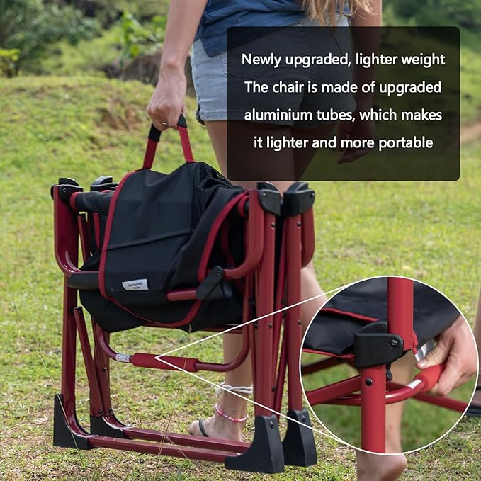 SUNNYFEEL Camping Directors Chair Aluminum Oversized Portable Folding Chair with Side Pocket and Adjustable Side Table for Beach, Fishing, Trip, Picnic, Lawn, Concert Outdoor Foldable Camp Chairs