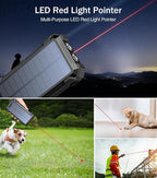 GOODaaa Portable Charger 42800mAh Built in 4 Cables and Thermometer 15W Fast Charging Power Bank Five Outputs Three Inputs Solar Charger Power Bank, SOS/Strobe/Strong Flashlights, Carabiner