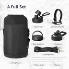 Trebo One Gallon Water Bottle Insulated with Paracord Handle,128oz Large Vacuum Double Wall Stainless Steel Insulated Jug with Straw Spout Handle Lids, Leakproof Keep Cold & Hot,Black