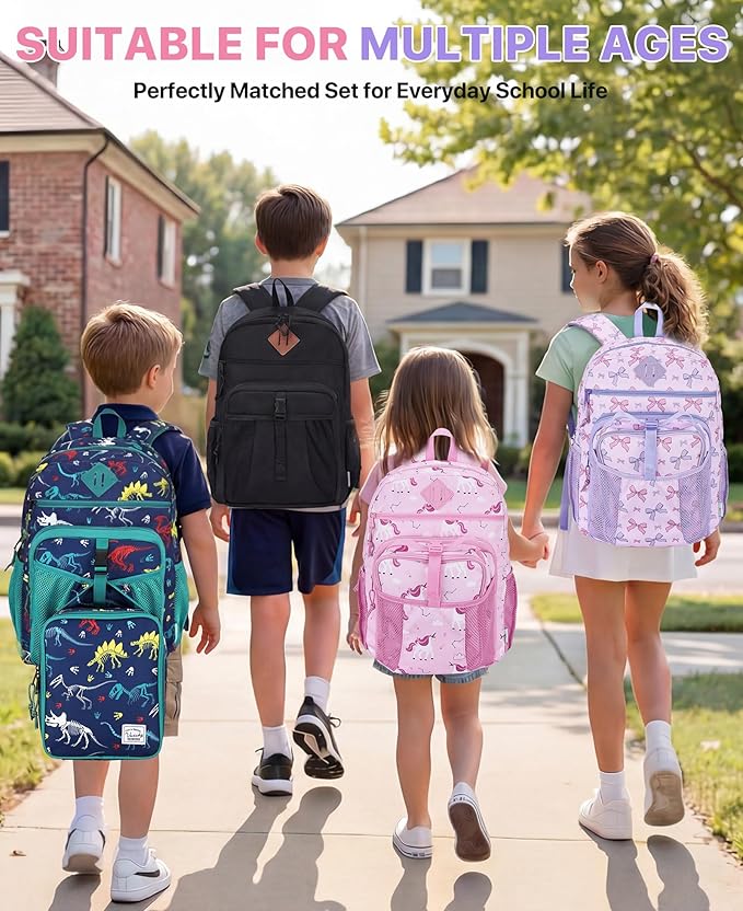 VASCHY Girl Kids Backpack & Lunch Bag Set, 2-in-1 School Bookbag with Insulated Lunch Box for Preschool, Daycare, Kindergarten & Elementary School – Pink Unicorn