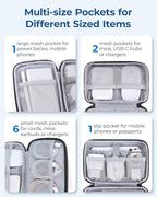 BAGSMART Electronics Organizer Travel Case, Cable Charger Cord Tech Organizer Pouch for Phone Charger Accessories, Grey