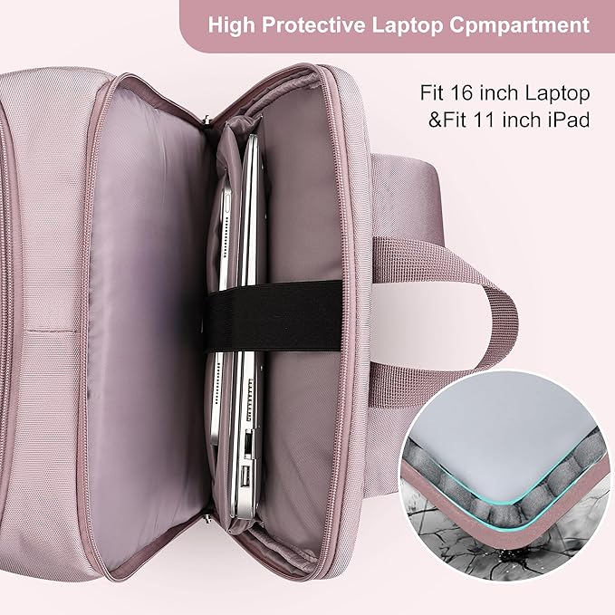 PIJUSHI Travel Backpack for Women Flight Aprroved Carry on Bag Large Casual Luggage Backpack Fit 16 inch Laptop(PE050 Ashen Purple)