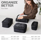 Compression Packing Cubes for Travel - Luggage Organizer Bags - Double Zipper Packing Cubes for Suitcases (4-Pack, Black)