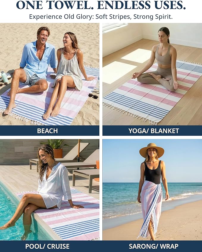 LANE LINEN Beach Towels 6 Pack, Bulk Beach Towels Oversized, Pool Towels for Adults, Pre-Washed, Sand Free Beach Towel, Fast Drying Beach Towel, 39"x71" - Diamond Multi Stripe