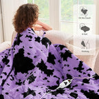 Cow Print Electric Heated Blanket King Size,90X100 Purple Heating Blanket King With Dual Control&Timer&10 Heat Levels,Highland Cow Decor Fleece Sherpa Blankets Warmer Gifts for Bed Women Adults,ETL