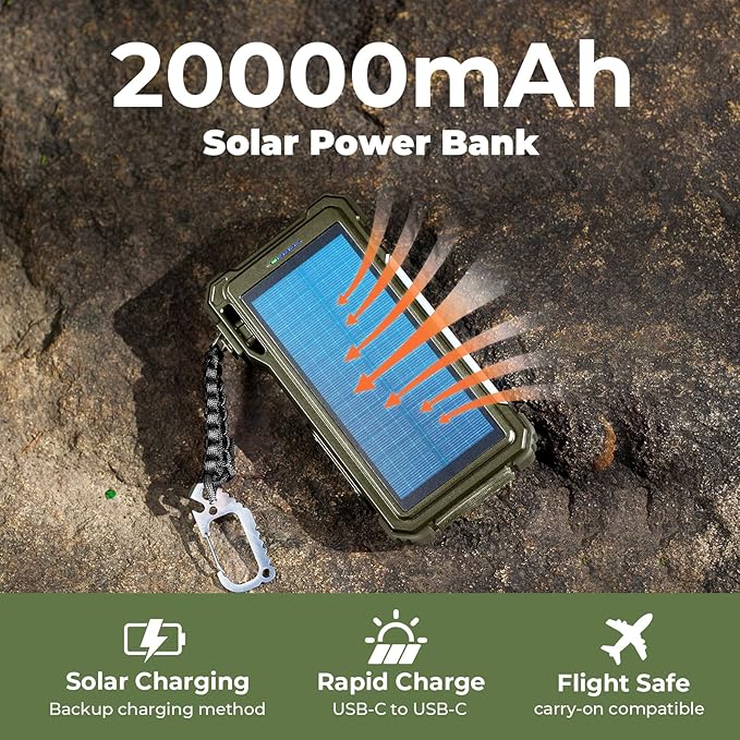 BLAVOR Solar Power Bank 20000mAh Built-in Cables, Wireless Charger for Apple Watch, 20W Fast Charging Battery Pack with USB C, Flashlight, Solar Charger for iPhone, iPad, iWatch, Samsung