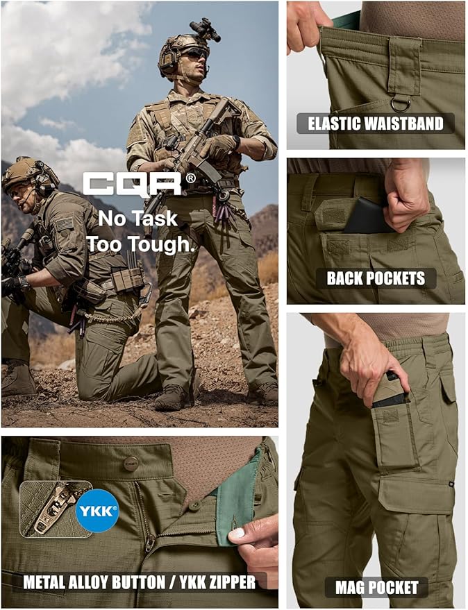 CQR Men's Tactical Pants, Water Resistant Ripstop Cargo Pants, Lightweight EDC Work Hiking Pants, Outdoor Apparel