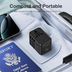 45W Universal Travel Adapter – Compact Plug with 3 USB-C & 2 USB-A Ports for EU/UK/US/AU, International Power Adapter Worldwide Charger, CE/FCC/RoHS Certified (Blue)