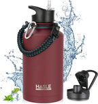HASLE OUTFITTERS Half Gallon Insulated Water Bottles 64 oz, Stainless Steel Metal Water Jug with 2 Lids Keep Cold 48h/Hot 24h, Leak Proof & BPA-Free Water Flask Jug(Brick Red,1)
