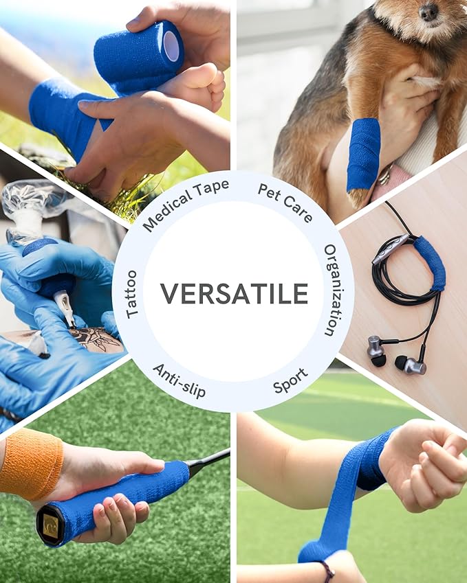 FriCARE Self Adhesive Bandage Wrap, Medical Tape in First Aid Kit, Cohesive Bandages for Wounds Sport Vet, 2 Inches X 5 Yards 6 Rolls, Navy Blue