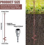 Lasnten 6 Pcs 30 Inch Heavy Duty Ground Anchor Spiral Blade Earth Anchor Kit Metal Anchor Hook Beach Sand Stakes Camping for Securing Animals, Shelters, Tents, Canopies (Brown)