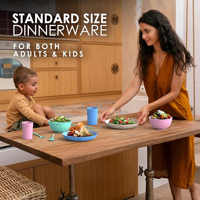 WheatStraw Dinnerware Sets for 4 - Alternate To Plastic Dishes - Dishwasher Safe Microwave Plates - Unbreakable Dinnerware Set - Wheat Straw Dishes - Lightweight Camping Plates & RV Dishes