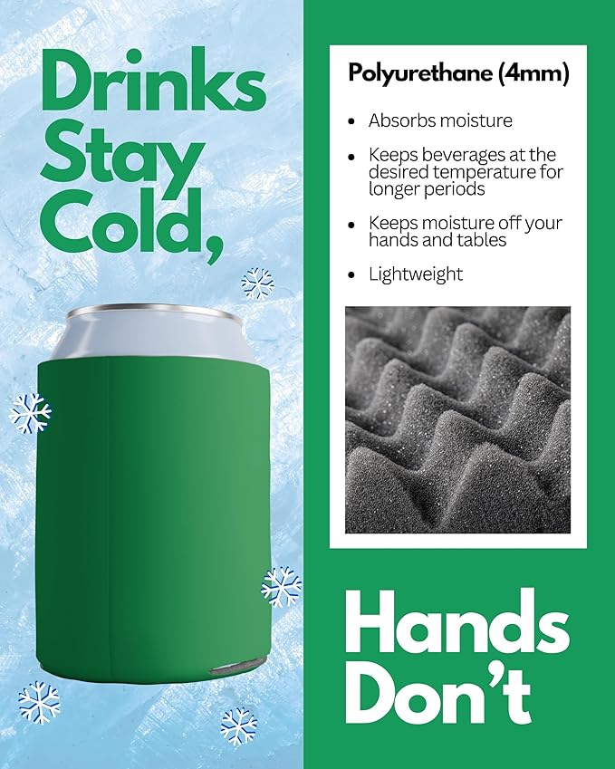 PartyPrints 1000 Pack Emerald Blank Can Cooler Sleeves, Customizable Bulk Can Coolers, Extra-Thick Collapsible Drink Insulator Sleeve, Beer Can Coolers for Party Beverages