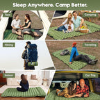 Double Sleeping Pad for Camping – 4” Thick Inflatable Camping Mattress 2 Person, Built-in Foot Pump & Pillow, Ultralight Self-Inflating Camping Mat for Tent, Hiking, Backpacking, Traveling