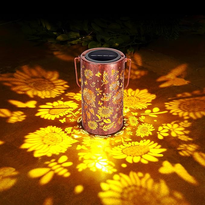 Homemory Sunflower Solar Lanterns Lights Outdoor Waterproof, Hollowed-Out Metal Decor Lantern, Gifts for Women, LED Solar Lights Metal Decoration Outside for Yard, Patio, Backyard, Porch, Lawn