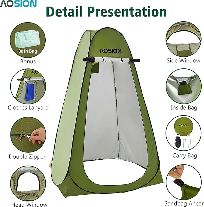 AOSION Privacy Shower Tent,Pop Up Changing Tent,Camp Bathroom Changing Dressing Room,Sun Sunshade Canopy Outdoor Rain Shelter for Camping Hiking Beach Picnic Fishing. (Green)
