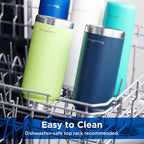 ThermoProof Double-Walled Vacuum Insulated Stainless Steel Water Bottle - Wide Mouth, Spout & Straw Lids, Dishwasher Safe, Reusable, Leakproof, Hot & Cold for Men, Women & Kids - 32oz, Fresh Mint