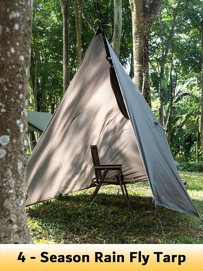 Sunyear Hammock Rain Fly Waterproof - Premium Hammock Tarp with Doors to Stay Warm and Dry in All Seasons | Portable and Lightweight Camp Rain Fly with All Installations Included | 11 Ft / 2lbs