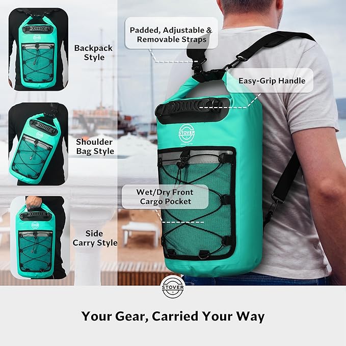 STOVER 5/10/25/30/40/55L Waterproof Backpack- Floating Dry Bag for Kayaking, Travel, Beach, Hiking, & Camping, Men/Women