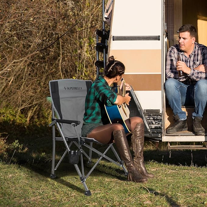 Camping Chair Folding Portable Lawn Chair 2 Pack Comfortable Hard Arm Sturdy for Family Camp, Outdoor, Sports, Beach, Travel, Grey, Supports 300 lbs