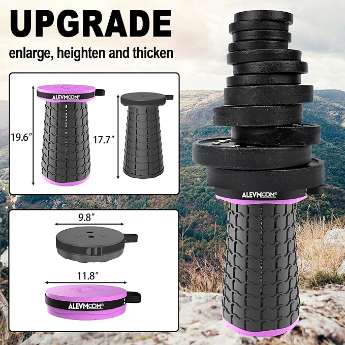 ALEVMOOM Upgraded 19.7" XXL Collapsible Stool with Cushion, Portable Telescoping Stool Capacity 1000lbs Heavy Duty Retractable Folding Chair for Adults for Camping Fishing Hiking BBQ