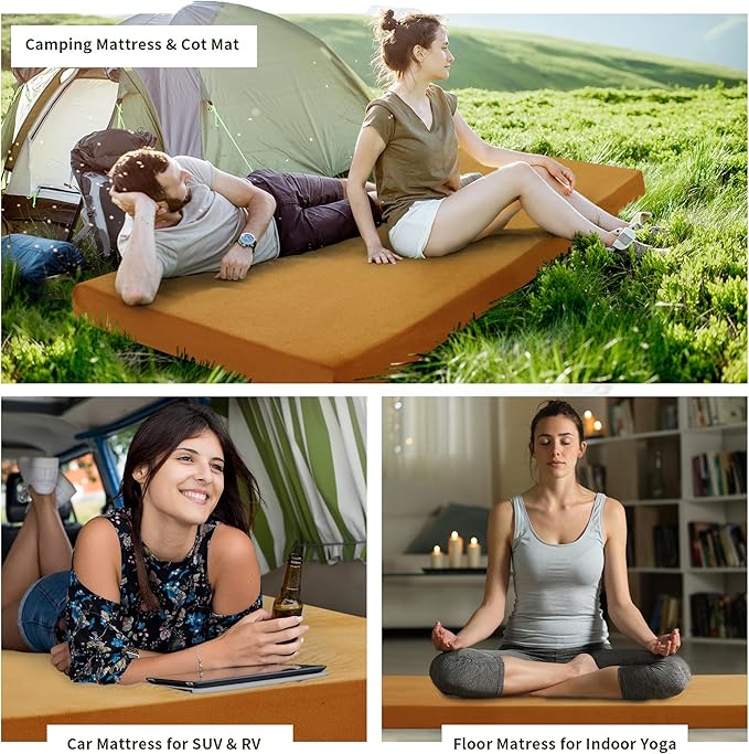 HOMBYS 3 INCH Thick Waterproof Memory Foam Camping Mattress for Outdoor Sleeping, Portable Roll Up Mattress Pad Mat for Travel Truck Bed Tent