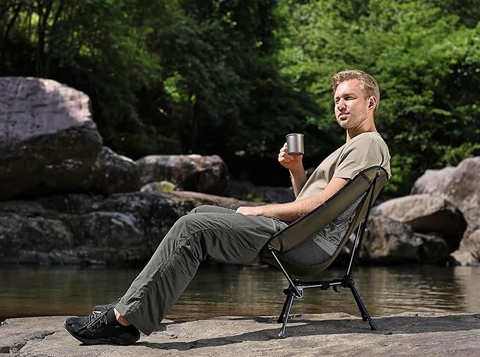 MARCHWAY Lightweight Folding Camping Chair, Portable Foldable Compact for Outdoor Camp, Travel, Beach, Picnic, Festival, Hiking, Backpacking, Supports 330Lbs (Green)