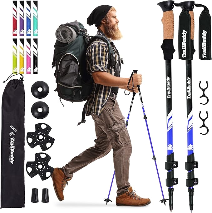 TrailBuddy Trekking Poles – Lightweight 7075 Aluminum Hiking Poles for Women, Men & Seniors – Collapsible Walking Sticks for Travel, Trails & Balance