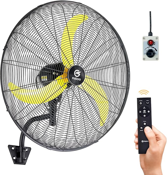 FUGOO 30'' Oscillating Wall Mounted Fan With Remote Control,BLDC Motor, Large air flow range From 3200CFM to 8800CFM, 4-Speed Heavy Duty Industrial Wall Fan for Factory, Commercial, Garage, Warehouse