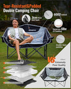 KingCamp Double Camping Chair, Oversized Heavy Duty Loveseat for Adults Portable Folding XL 2 Person Couch Padded Comfortable Two Seat with Cup Holder for Outdoor Lawn Backyard