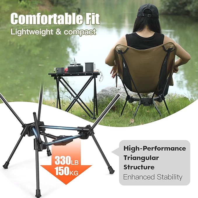 Ultralight Backpacking Chair,2.2lb Compact Folding Camping Chair,Supports 300lbs,Portable Travel & Hiking Chair,Lightweight Design,Perfect for Hiking Gear, Picnics and Traveling (Khaki)