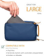TRIPPED Travel Gear Tech Bag Organizer - Small Electronics Organizer Pouch for Travel - Premium Travel Case with Leather Accents - Mesh Pocket for Cables, Cords and Chargers (Navy)