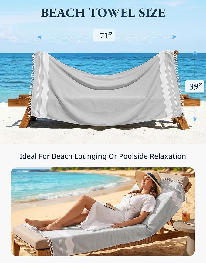 LANE LINEN Large Pool Towels, XL Beach Towel, Pre-Washed, No Shrink, Quick Dry Oversized Beach Towels, Stylish Beach Towel for Women, Sand Free Towel, 39"x71" - Grey