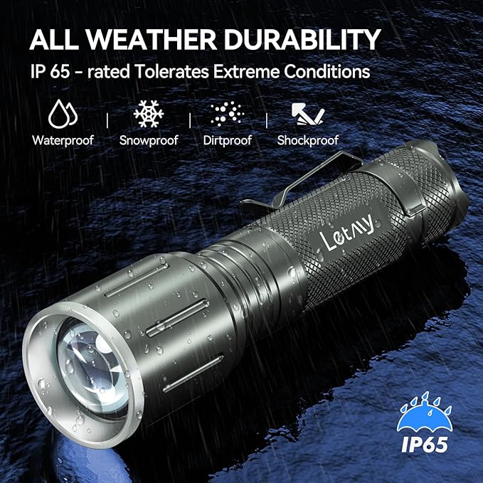 LETMY LED Flashlight 2 Pack - Super Bright Tactical Flashlights High Lumens - Zoomable, 5 Modes Flash Light, Waterproof Powerful Flashlights for Hurricane Home Emergency Camping Outdoor