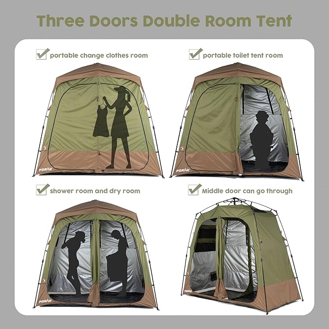 Camping Shower Tent Deluxe Changing Room Easy Set Up Privacy Shelter,Large Toilet Tent with Floor Drain Design for Beach, Camping,Hiking with Stakes and Ropes for Stability