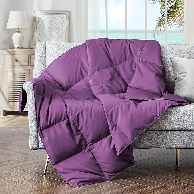 puredown® Lightweight Packable Couch Throw Soft Feather Down Throw Blanket for Indoor and Outdoor Use, 50"X70", Purple