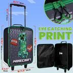 Minecraft Kids Luggage with Wheels Foldable Rolling Suitcase Creeper Travel Bag Vacation Weekend Trips Travel Essentials (L18.1inch x W11.8inch - 15L, Black)