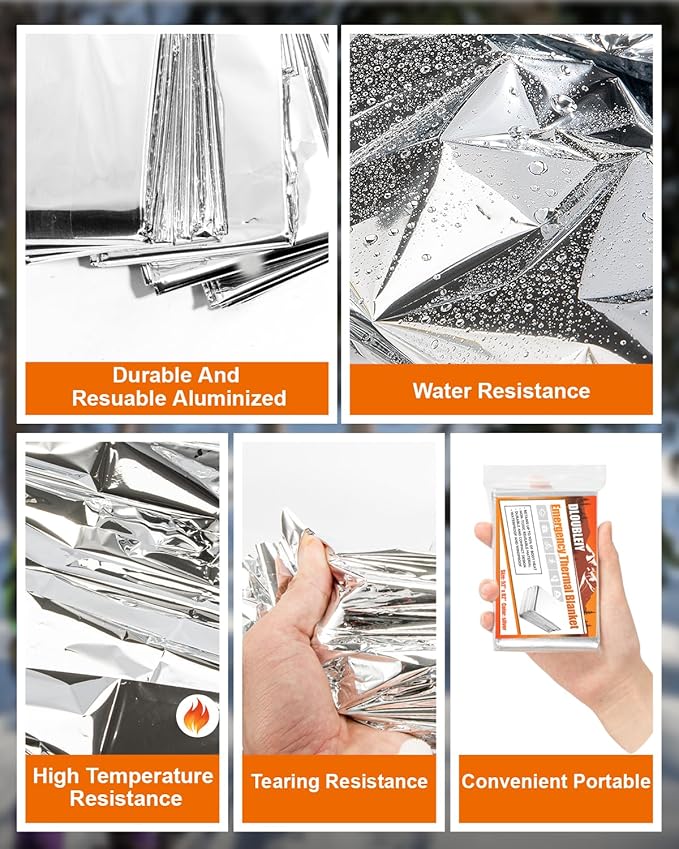Emergency Thermal Blanket 10-Pack – Reusable Mylar Space Blanket for Camping, Car Survival Kit, Waterproof Outdoor Gear, Heavy-Duty Emergency Heat Retention