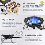 ARC Outdoor Propane Burner Stove, 13" Single Propane Wok Burner, Cast Iron Portable Wok Burner With Sturdy Stand, Bilateral Control Rings and 0-20 PSI Adjustable regulator, Stainless Steel Hose