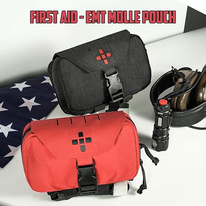 Ifak Pouch-Rapid Deployment Tactical MOLLE Trauma Kit Pouches, Quick Release Tear-Off Medical First Aid Kit Organiser with Red Immediate Identify for Emergency Surviva Activities.