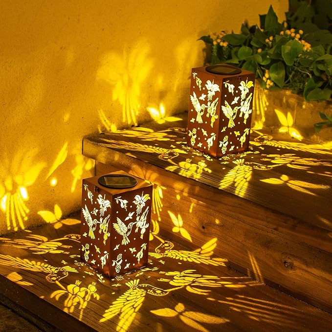 2pack Hummingbird Solar Lanterns Outdoor Waterproof Hanging Solar Lights Metal Decor Lantern Gifts for Mom Women Grandma LED Light Christmas Decorative for Garden,Patio,Yard,Lawn,Front,Porch