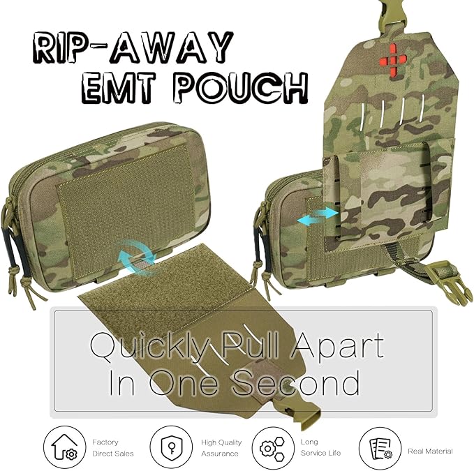 Ifak Pouch-Rapid Deployment Tactical MOLLE Trauma Kit Pouches, Quick Release Tear-Off Medical First Aid Kit Organiser with Red Immediate Identify for Emergency Surviva Activities.